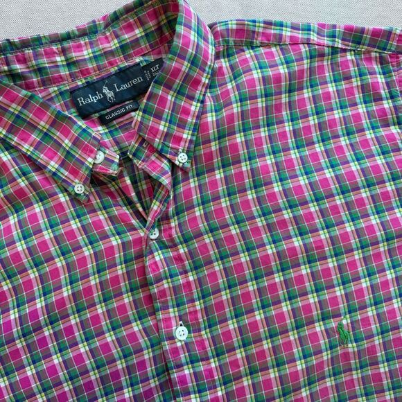 Ralph Lauren Mens Classic Fit Button Up Shirt Size XLT Pink Plaid Cotton Preppy - Picture 1 of 9